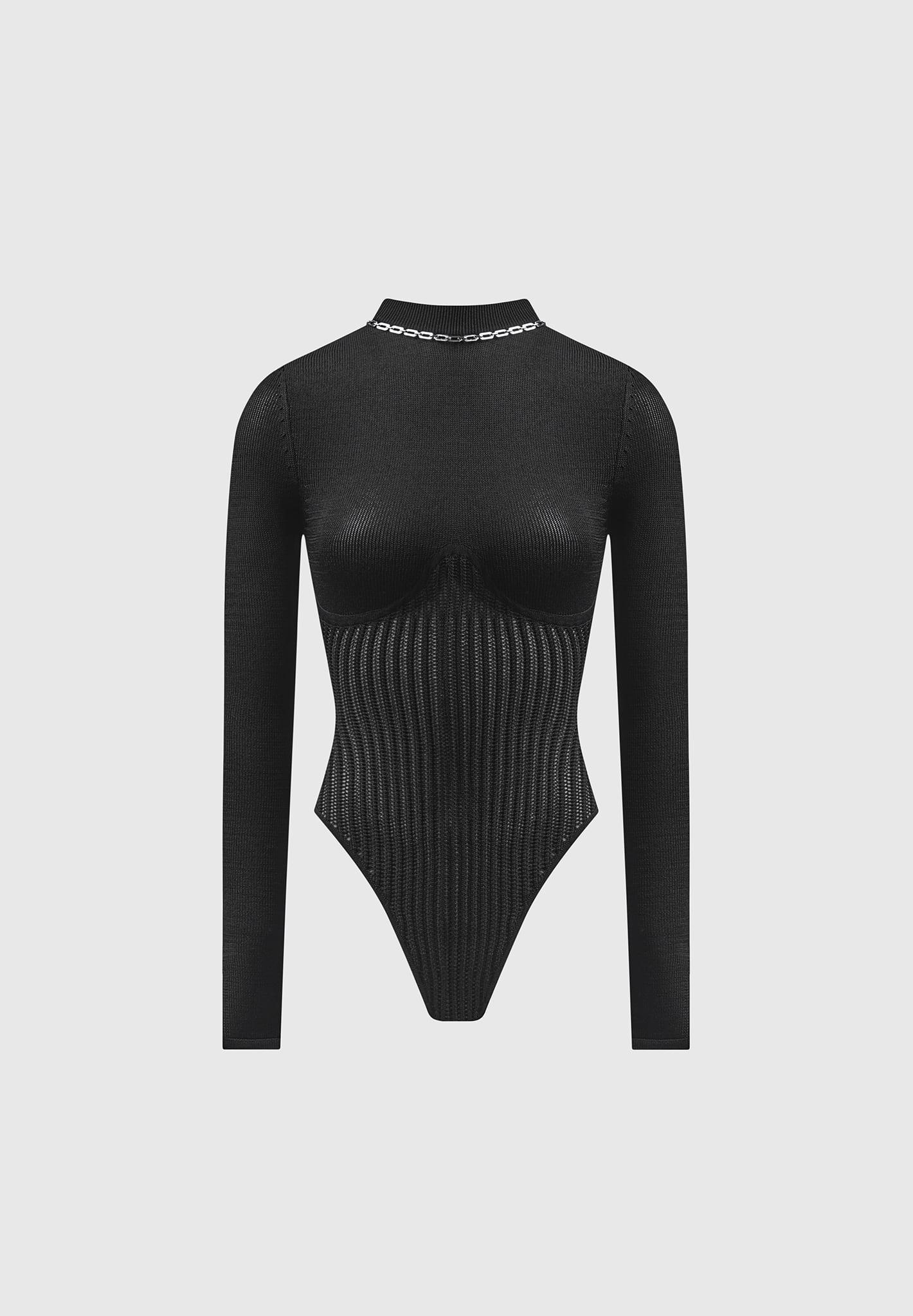 Contour Knit Bodysuit with Chain - Black Female Product Image