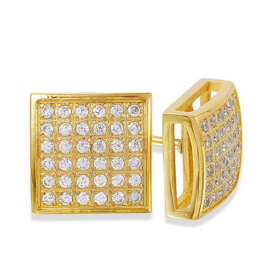 Men's 3/8 CT. T.w. Composite Diamond Square Stud Earrings in Stainless Steel with Yellow IP Product Image