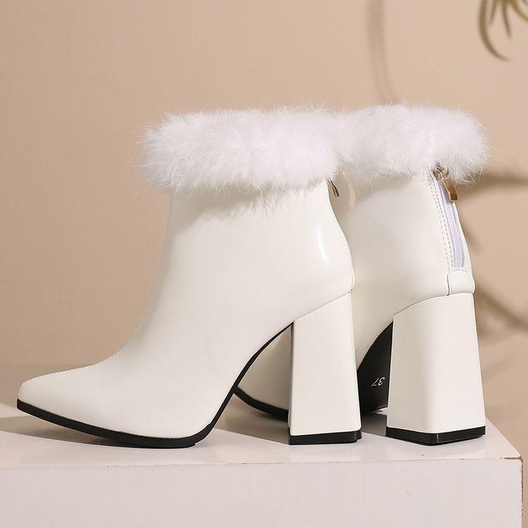 Block Heel Faux Leather Short Boots Product Image