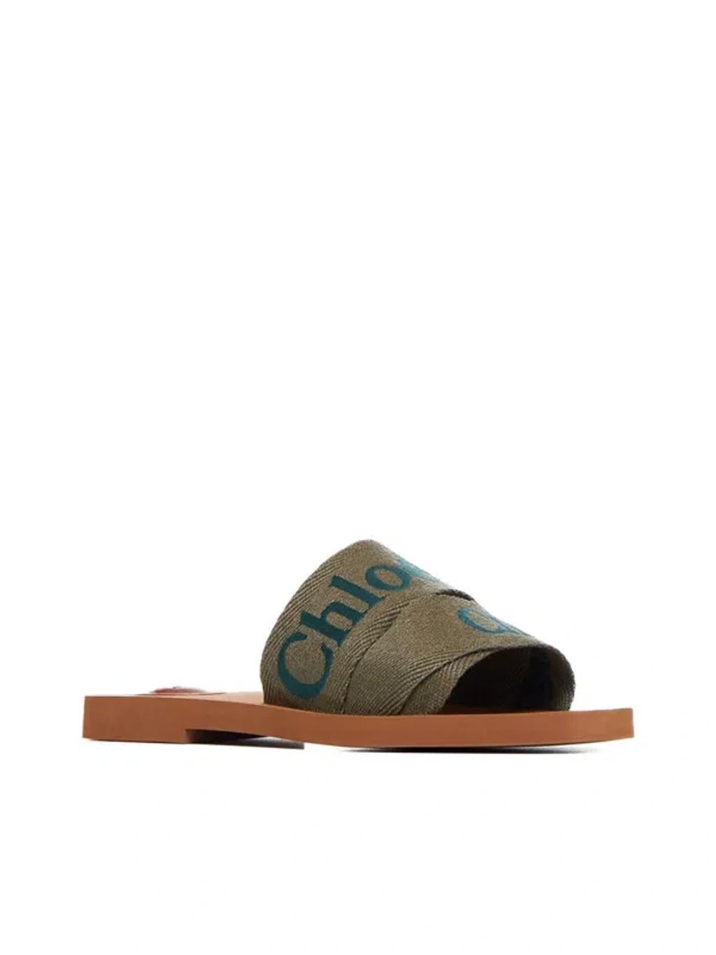 Khaki Linen Woody Slippers In Green Product Image