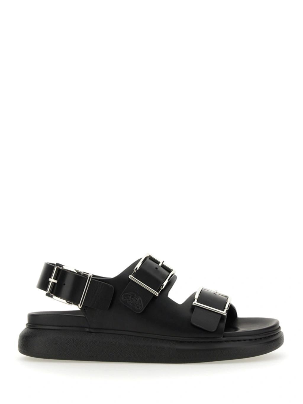 Leather Sandals With Maxi Buckles In Black/silver Product Image