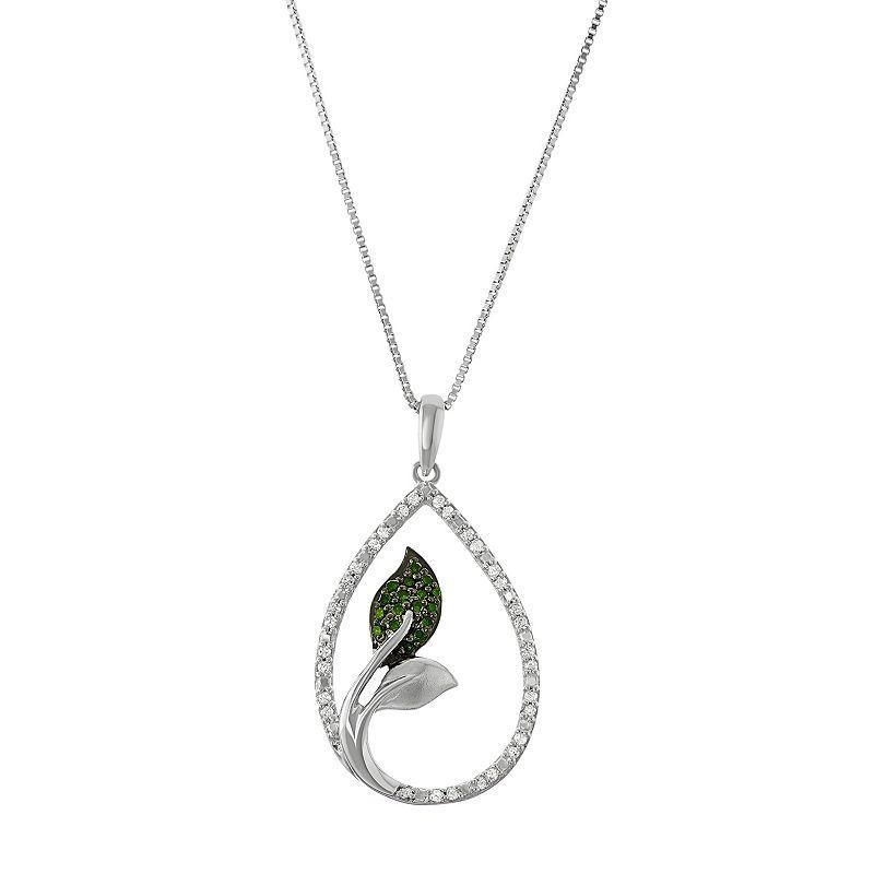 Sterling Silver 1/5 Carat T.W. Diamond Teardrop Leaf Pendant Necklace, Womens Green Product Image