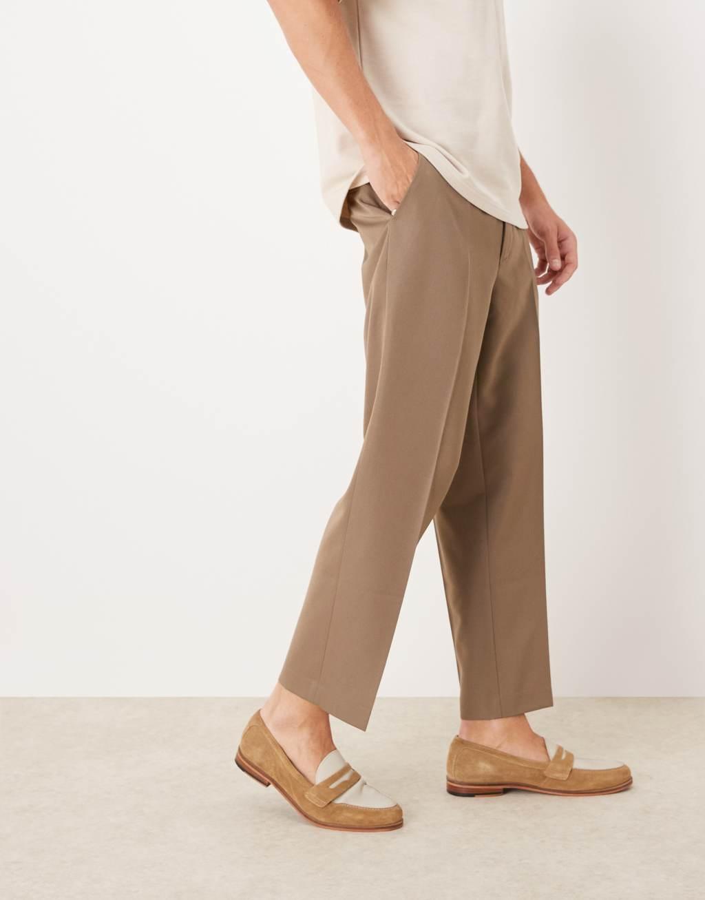 ASOS DESIGN smart straight leg cropped pants in brown Product Image