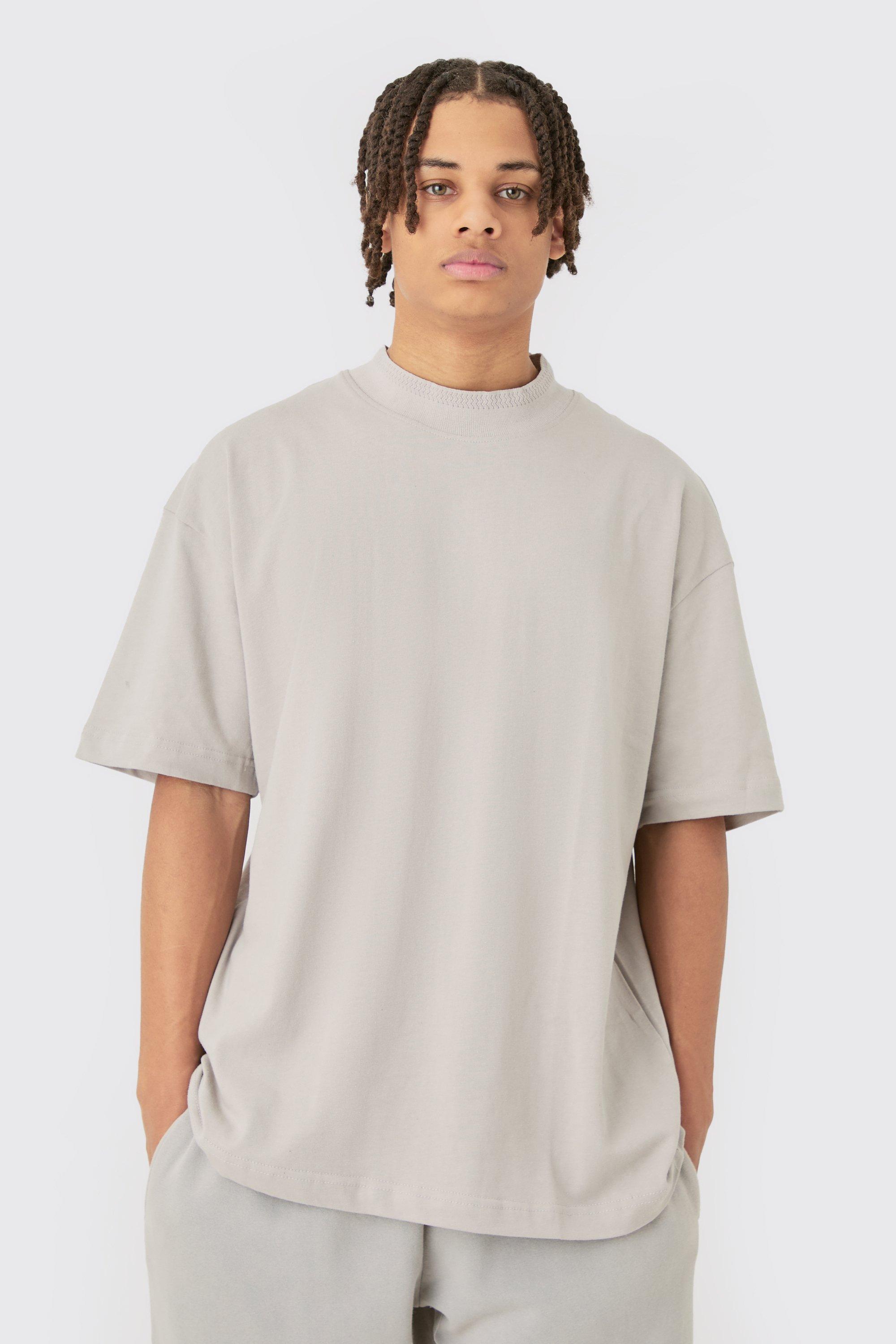 Oversized Heavy Extended Jacquard Neck T-shirt | boohooMAN USA Product Image