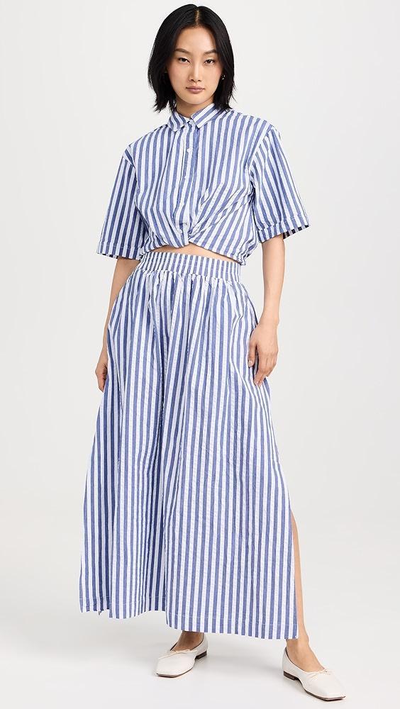 Stateside Puckered Stripe Short Sleeve Cropped Twist Shirt | Shopbop Product Image