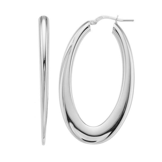 Sterling Silver Flat Oval Hoop Earrings, Womens Product Image