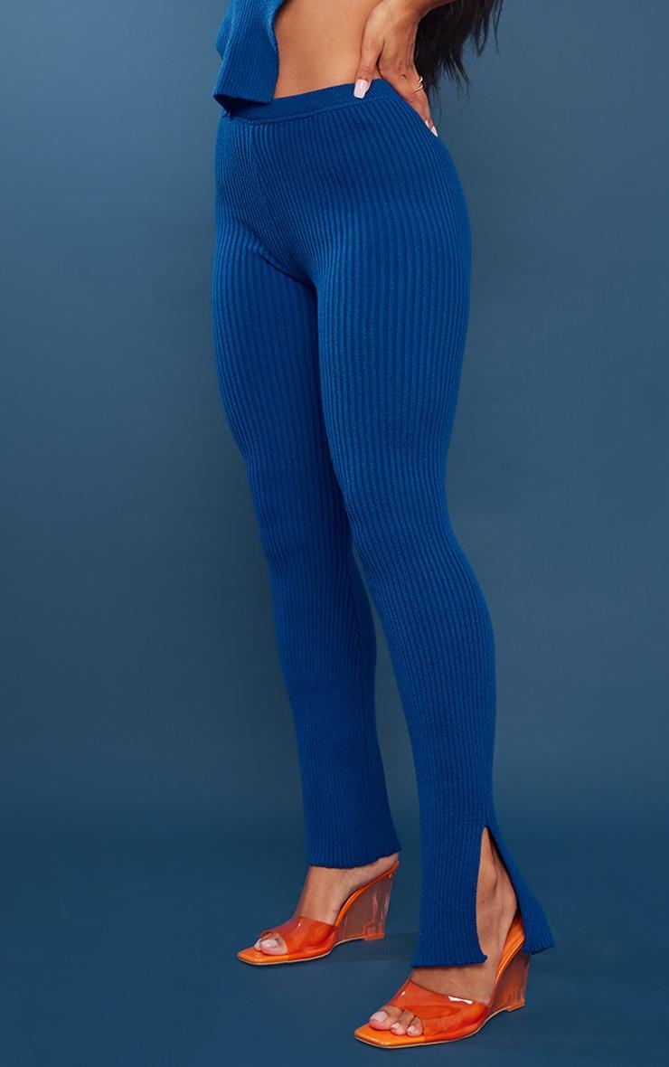  Bright Blue Ribbed Knit Wide Leg Pants Product Image