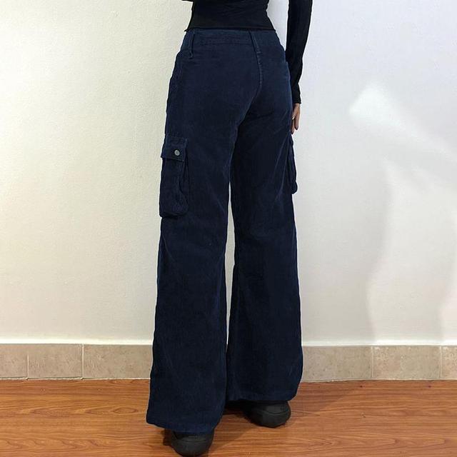 Low Rise Plain Corduroy Wide Leg Cargo Pants Product Image