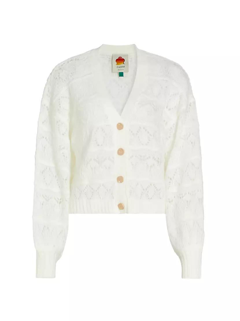 Puff-Sleeve Textured Knit Cardigan Product Image