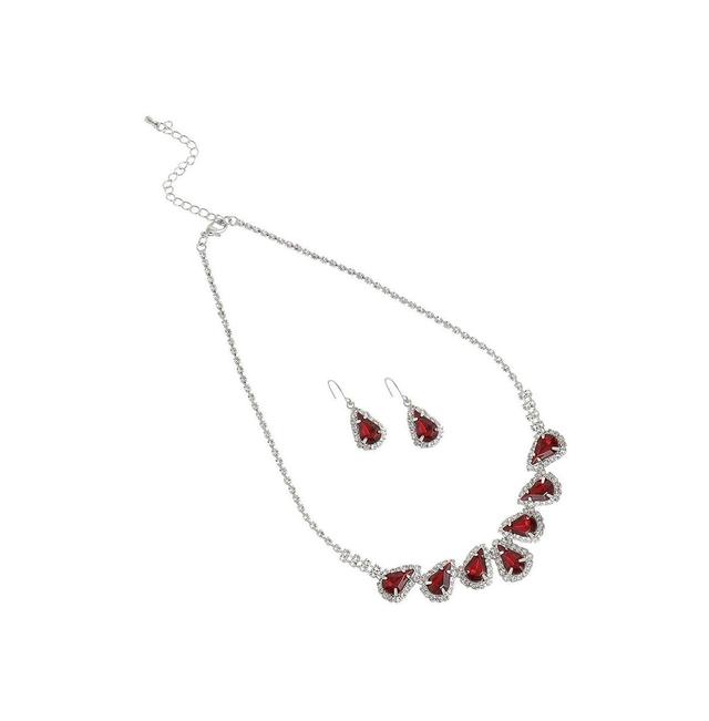 Sohi Womens Red Embellished Teardrop Necklace And Earrings (Set Of 2) Product Image