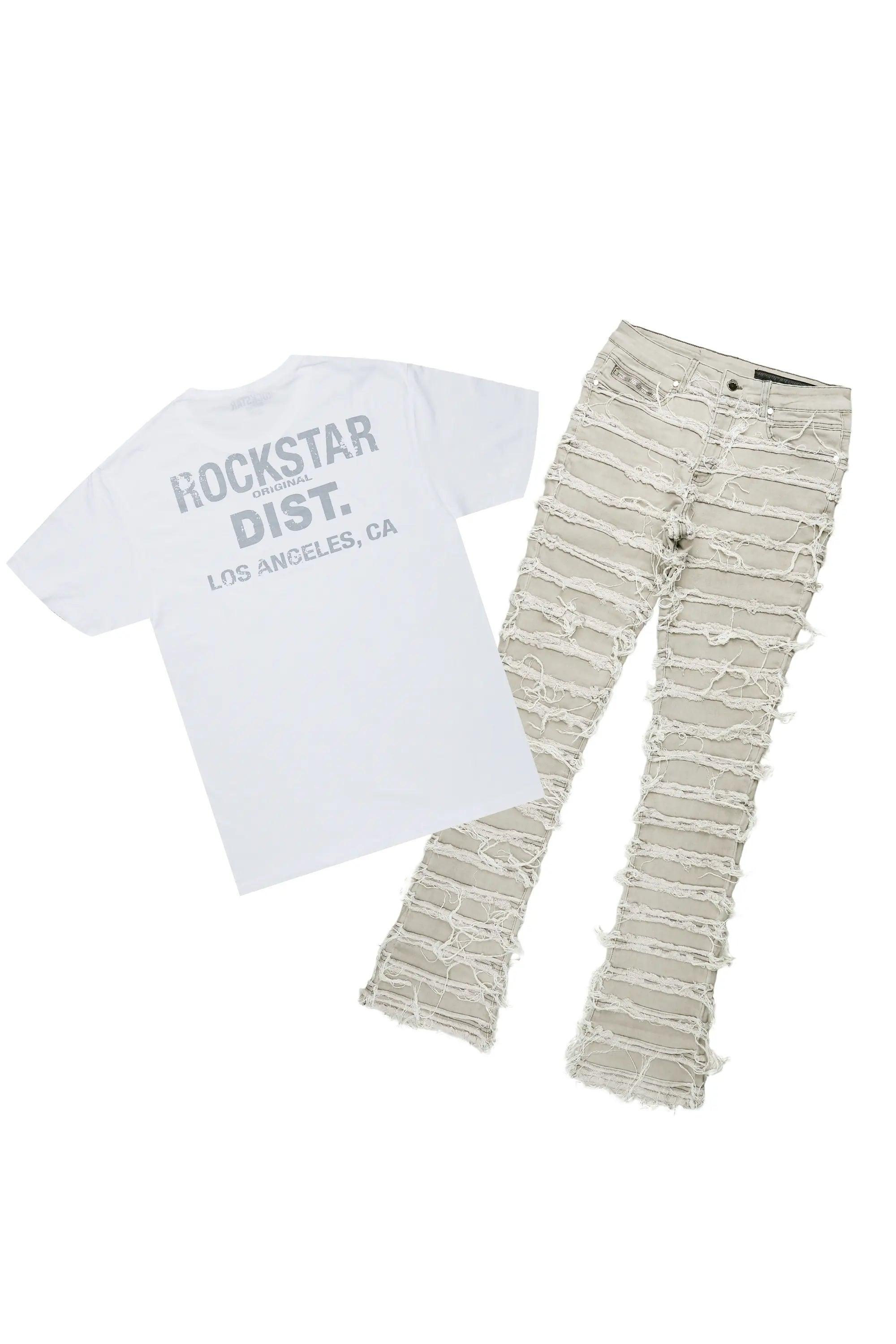 Lake White T-Shirt & Ayan Grey Stacked Flare Jean Bundle Male Product Image