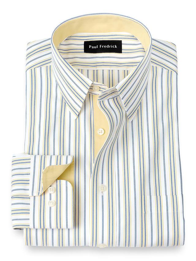 Non-Iron Cotton Stripe Dress Shirt With Contrast Trim - Blue/yellow Product Image