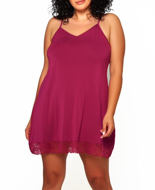 Icollection Women's Jean Plus Size Ultra Soft Knit Chemise W/ Tonal Bottom Lace Trim And Adjustable Straps, 2X Product Image