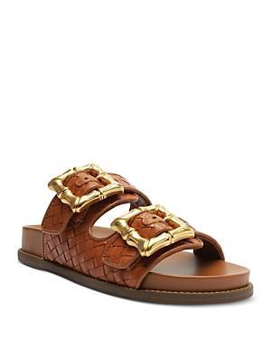 Schutz Enola Sporty Woven Leather Bamboo Buckle Detail Slide Sandals Product Image