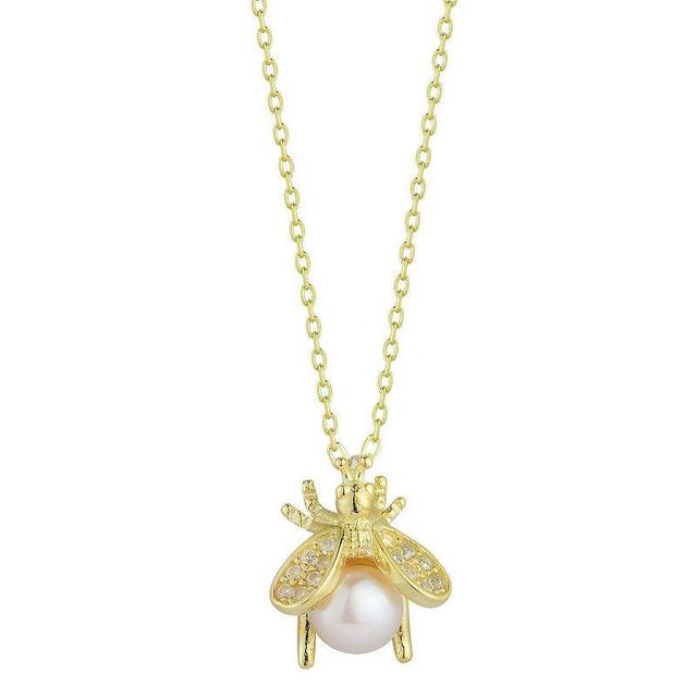 Sunkissed Sterling 14k Gold Over Silver Cubic Zirconia & Freshwater Cultured Pearl Bee Pendant Necklace, Womens, Gold Tone Product Image