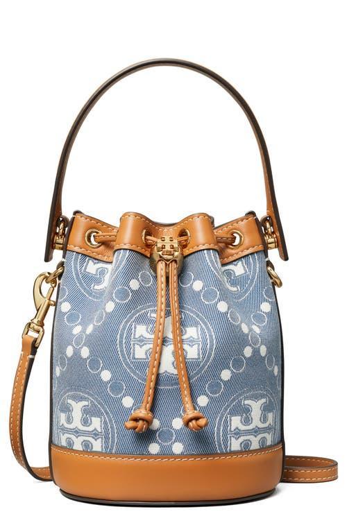 Tory Burch Mini T-Monogram Denim Bucket Bag Product Image