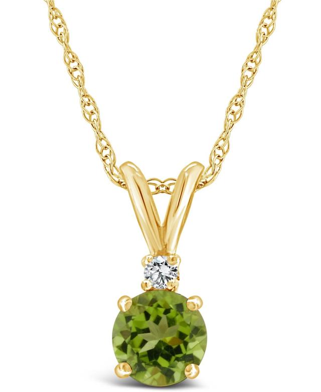 Celebration Gems 14K Yellow Gold 6mm Round Gemstone & Diamond Accent Pendant Necklace, Womens Peridot Product Image