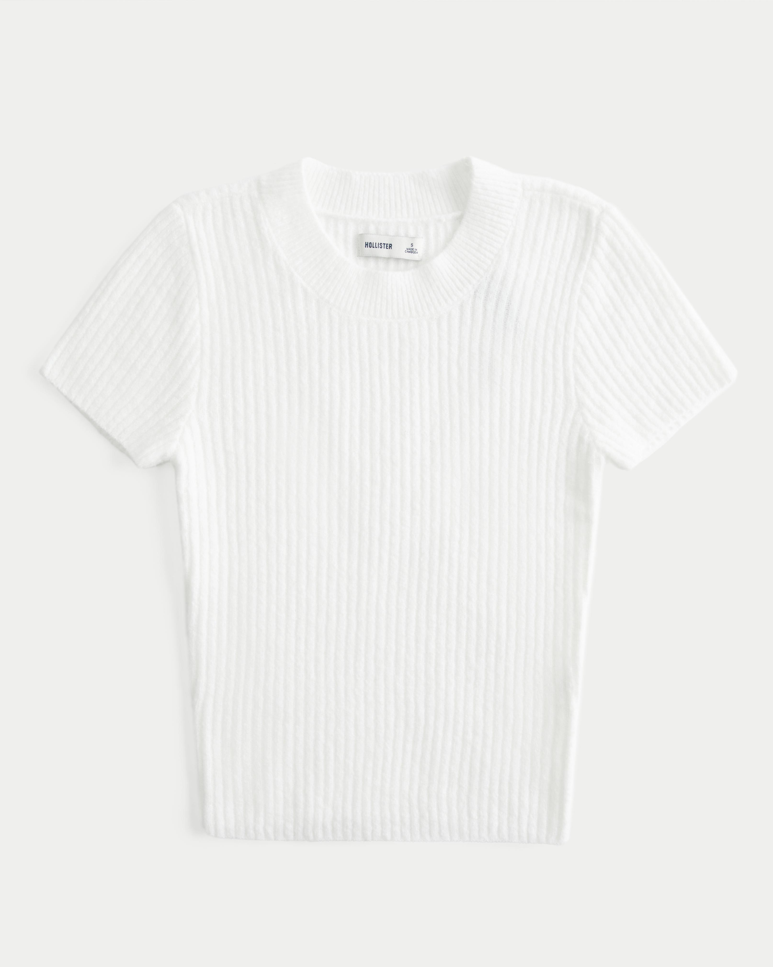 Short-Sleeve Ribbed Crew Sweater Product Image