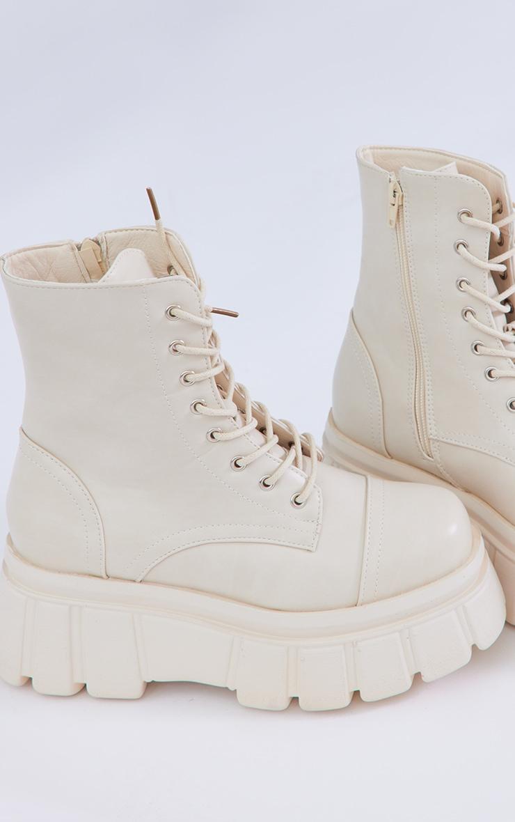 Cream Extreme Flatform Sole Biker Boots Product Image