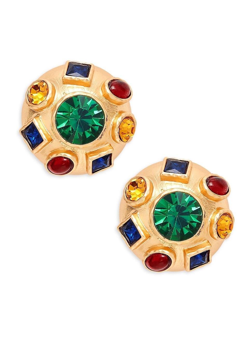 22k Gold-Plated Multi-Gem Clip-On Earrings Product Image