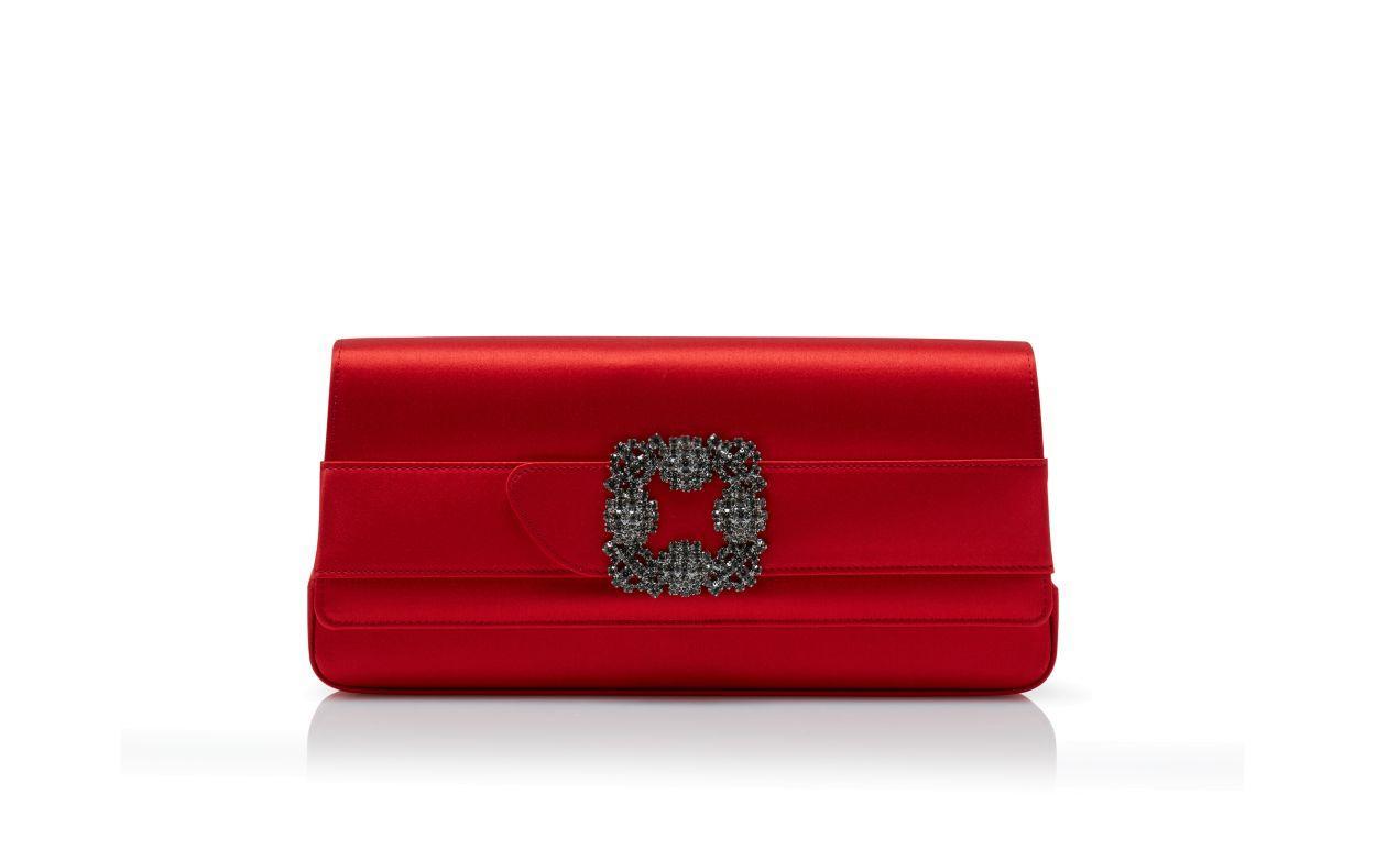 GOTHISI Red Satin Jewel Buckle Clutch Product Image