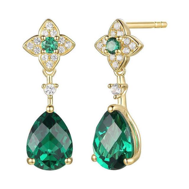 14k Gold Flash-Plated Lab-Created Emerald Drop Earrings, Womens, Gold Tone Product Image