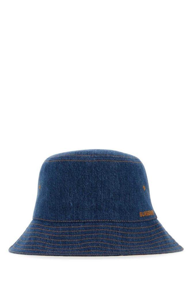 BURBERRY Logo Embroidered Denim Bucket Hat In Blue Product Image