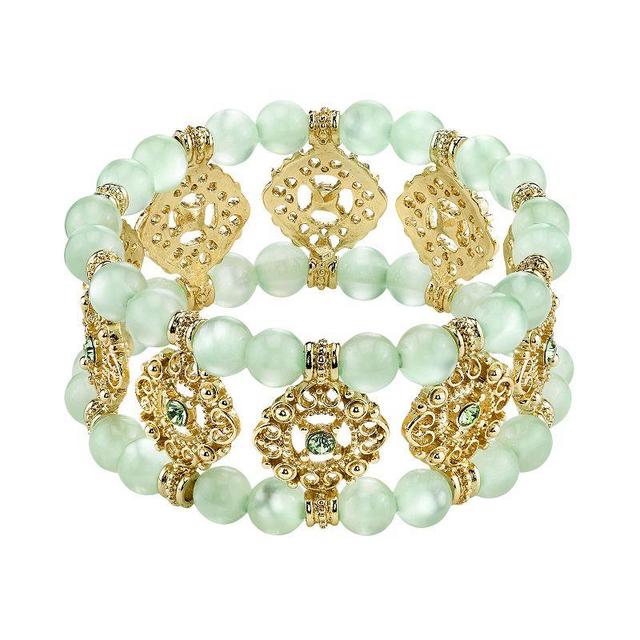 1928 Simulated Crystal & Bead Filigree Multistrand Stretch Bracelet, Womens Green Product Image