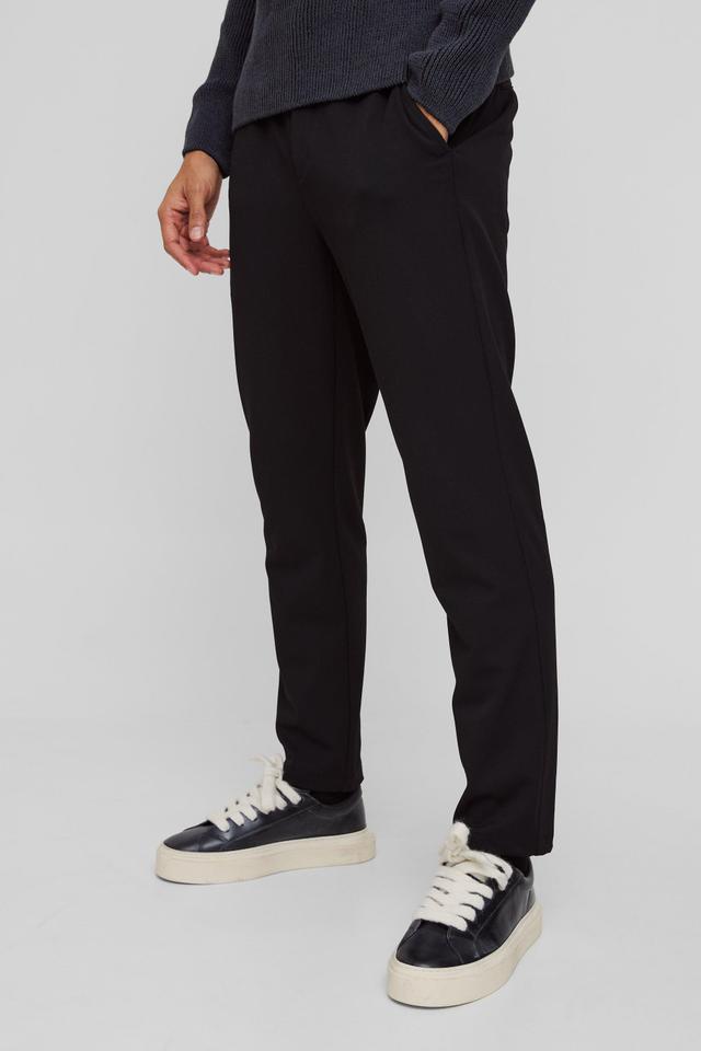 Half Elastic Waistband Stretch Tapered Tailored Pants in Black | boohooMAN USA Product Image