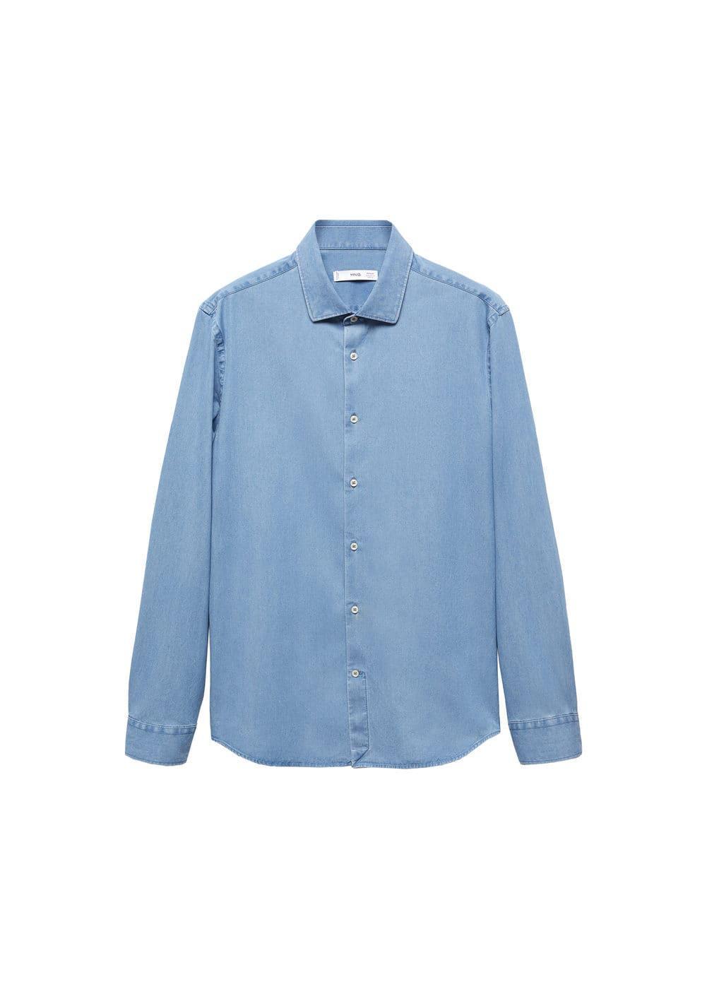 MANGO MAN - Slim-fit chambray cotton shirt light blueMen Product Image