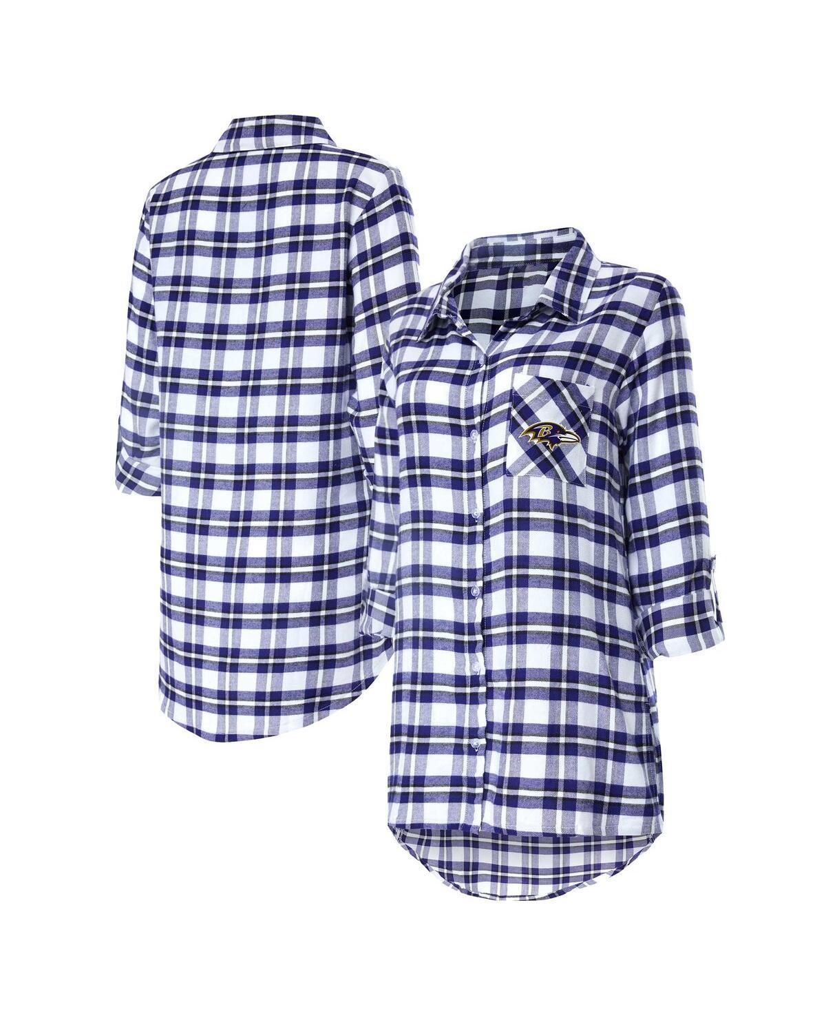 Womens Concepts Sport Baltimore Ravens Sienna Plaid Full-Button Long Sleeve Nightshirt Product Image