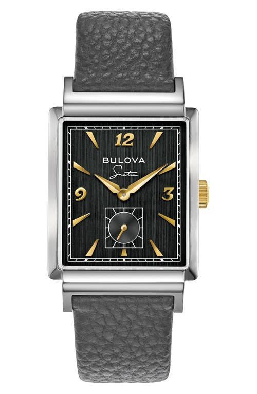 Bulova Mens Frank Sinatra My Way Gray Leather Strap Watch, 29.5 x 47mm Product Image