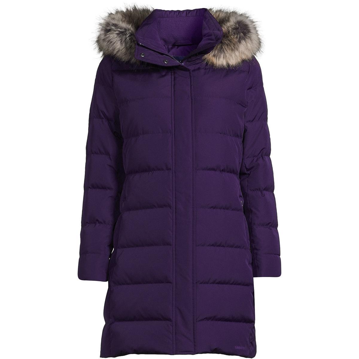 Womens Lands End Faux-Fur Hood Long Down Winter Coat Pink Berry Product Image