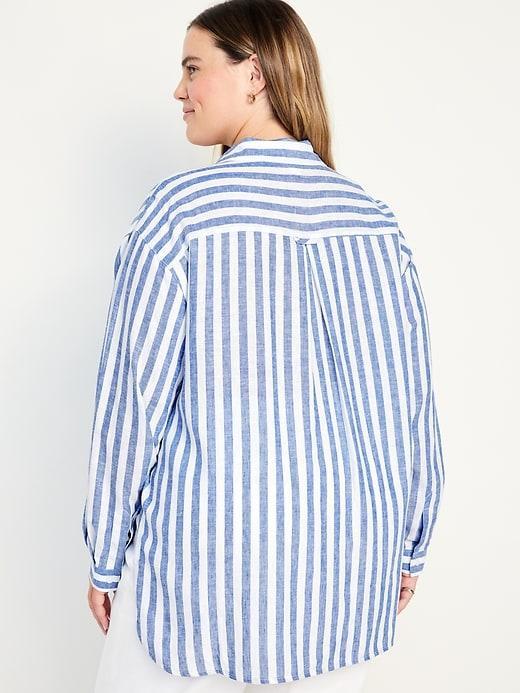 Linen-Blend Button-Down Boyfriend Shirt Product Image