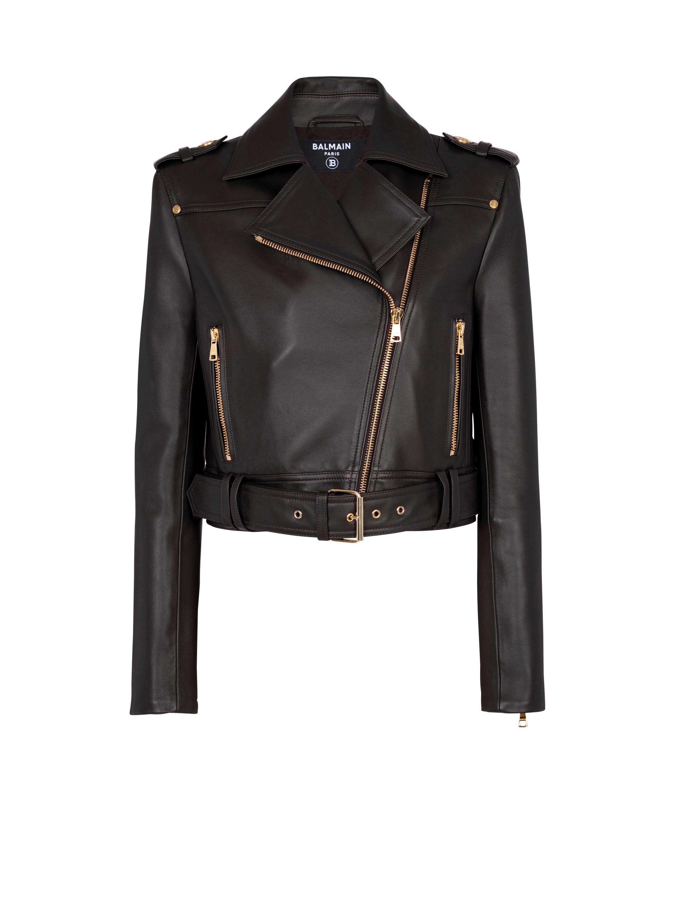 Short leather biker jacket Product Image