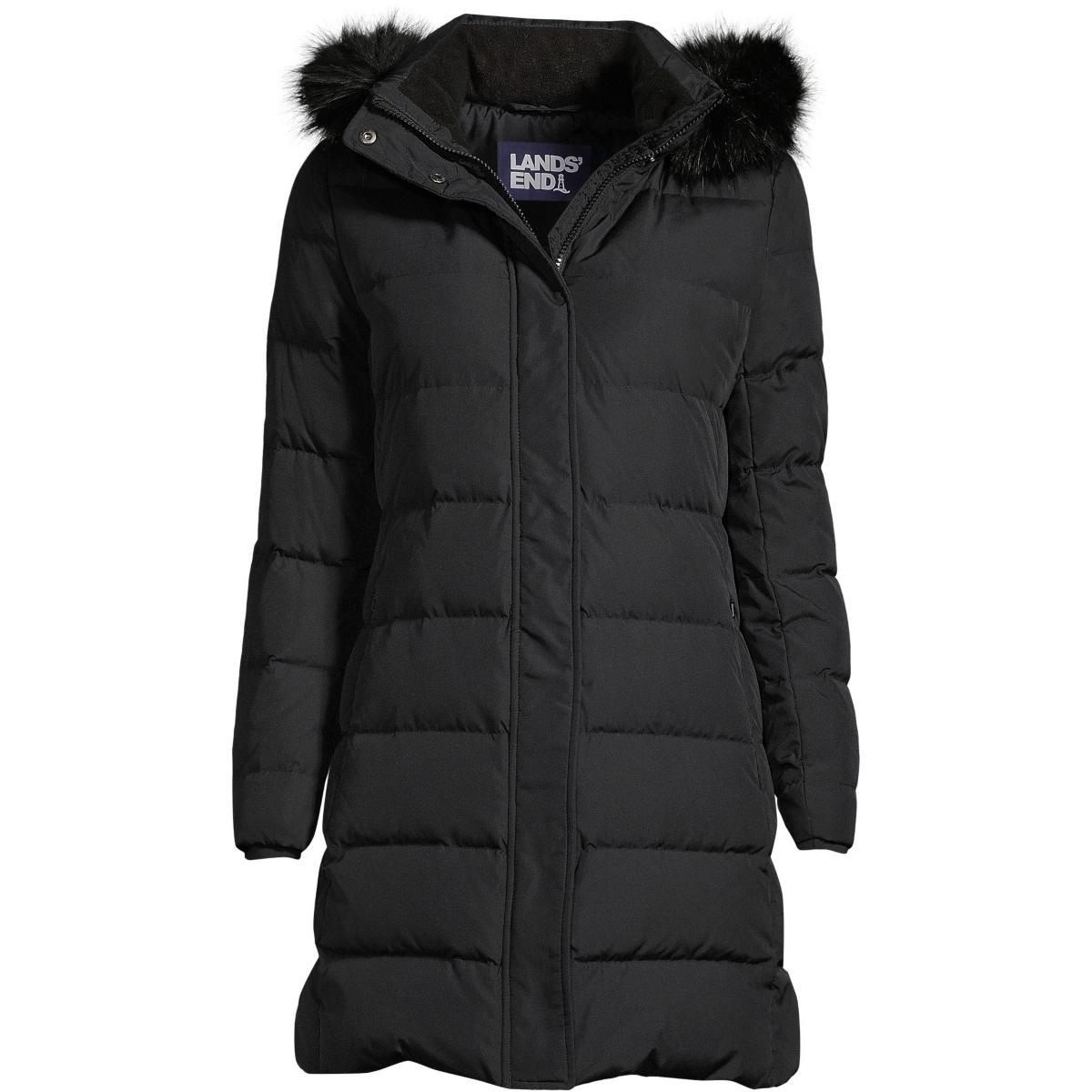 Womens Lands End Faux-Fur Hood Long Down Winter Coat Dark Blue Product Image