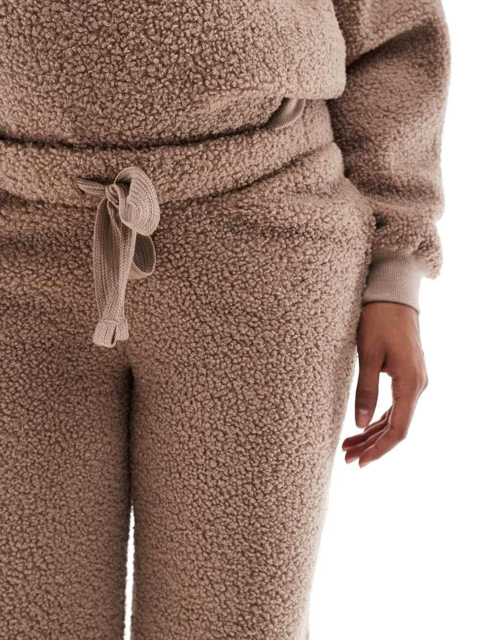 ASOS DESIGN Maternity lounge borg sweatshirt & wide leg pants set in taupe Product Image