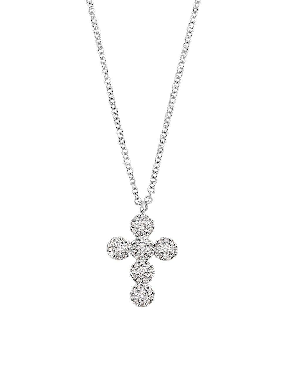 Womens 14K White Gold & 0.25 TCW Diamond Cross Pendant Necklace Product Image