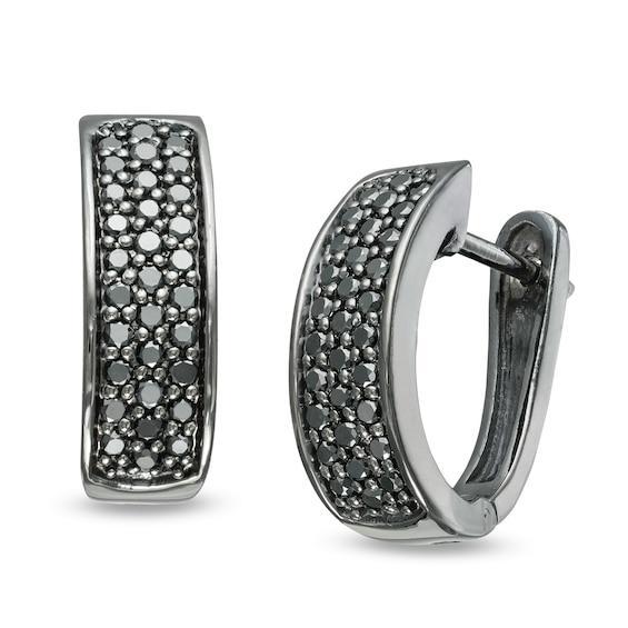 Men's 1/2 CT. T.w. Black Diamond Oval Huggie Hoop Earrings in Sterling Silver with Black Rhodium Product Image