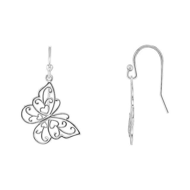 PRIMROSE Sterling Silver Filigree Butterfly Drop Earrings, Womens Product Image