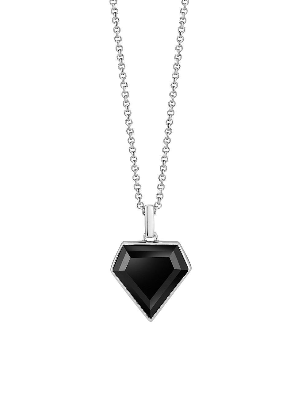 Mens Onyx & Sterling Silver Pentagon Pendant Necklace Product Image