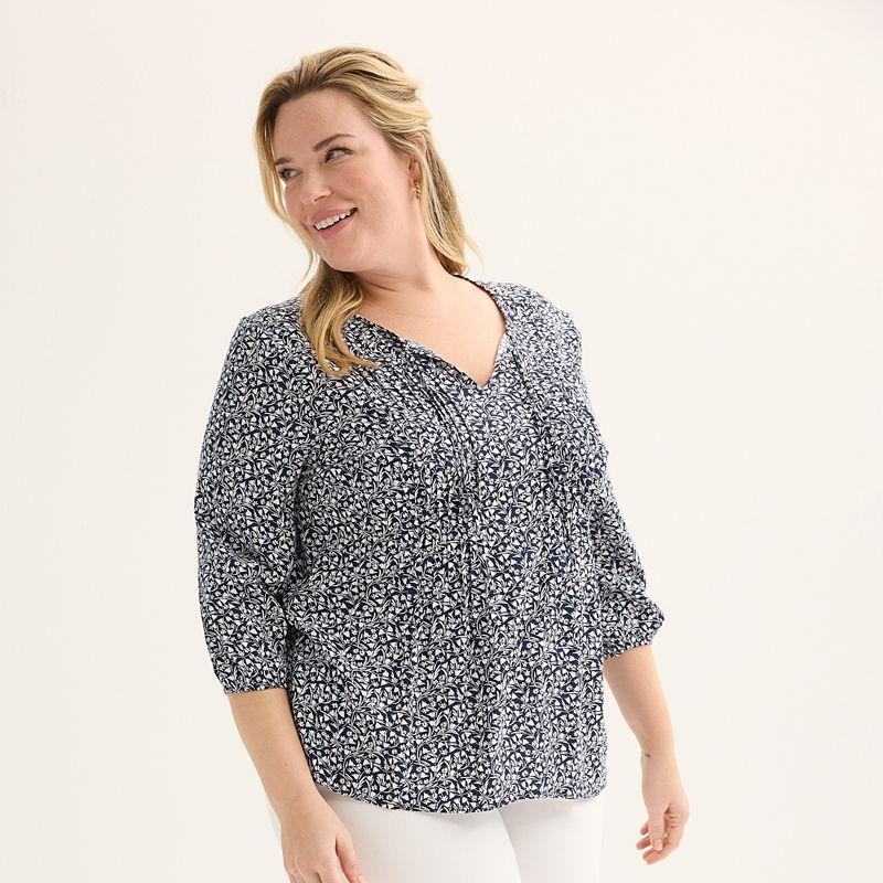 Plus Size Croft & Barrow Splitneck Blouse, Womens Product Image