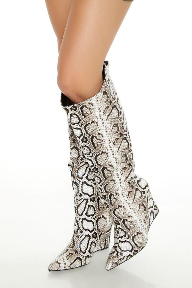 Snake Print Faux Leather Wedge Boots | Forever 21 Product Image