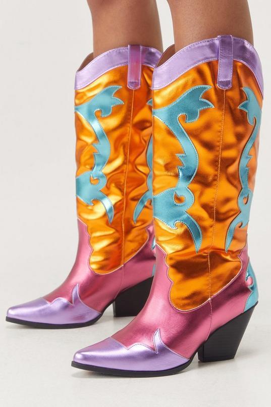 Muticolor Metallic Cowboy Boots Product Image