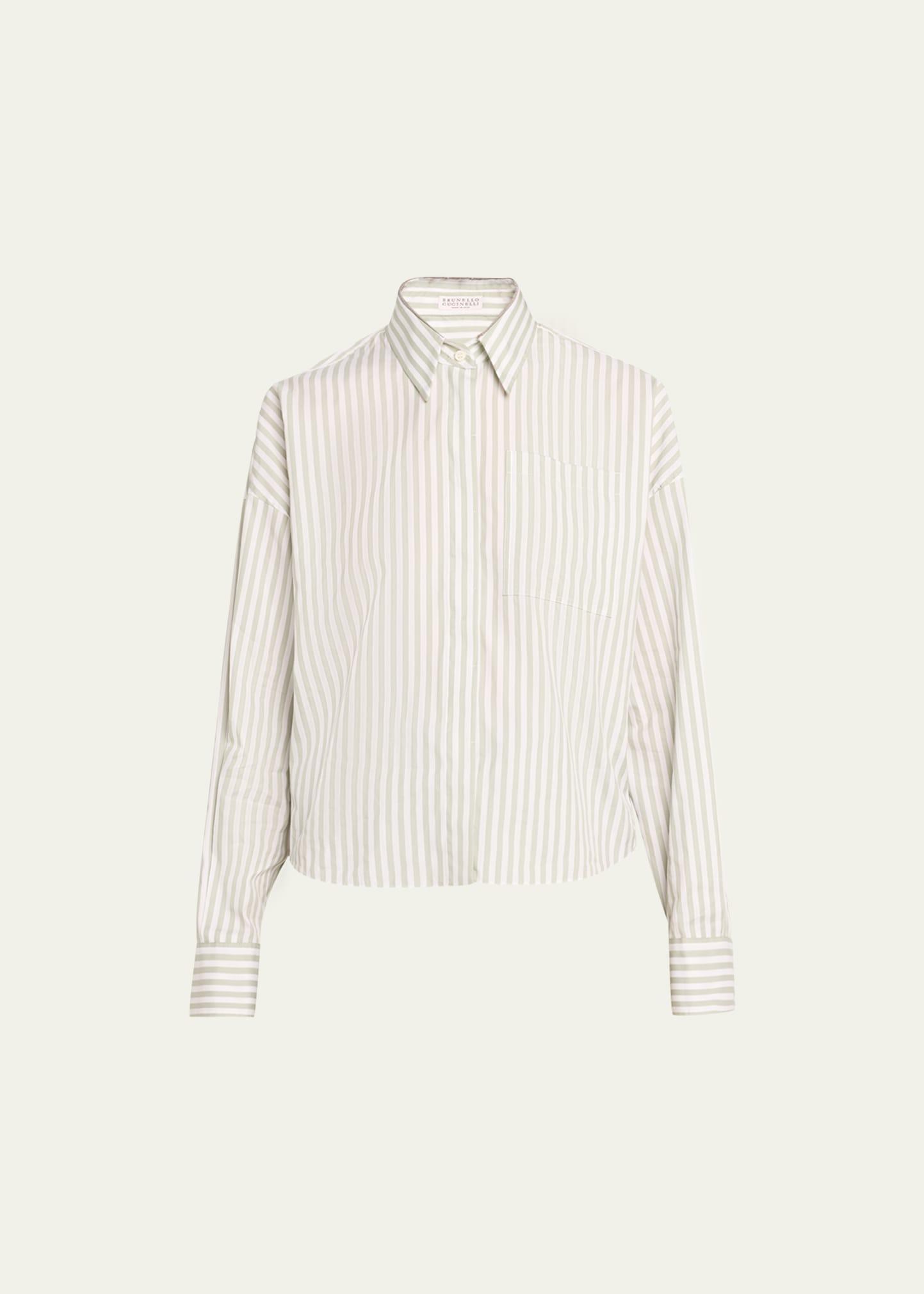 Womens Cotton And Silk Striped Poplin Shirt With Shiny Collar Product Image