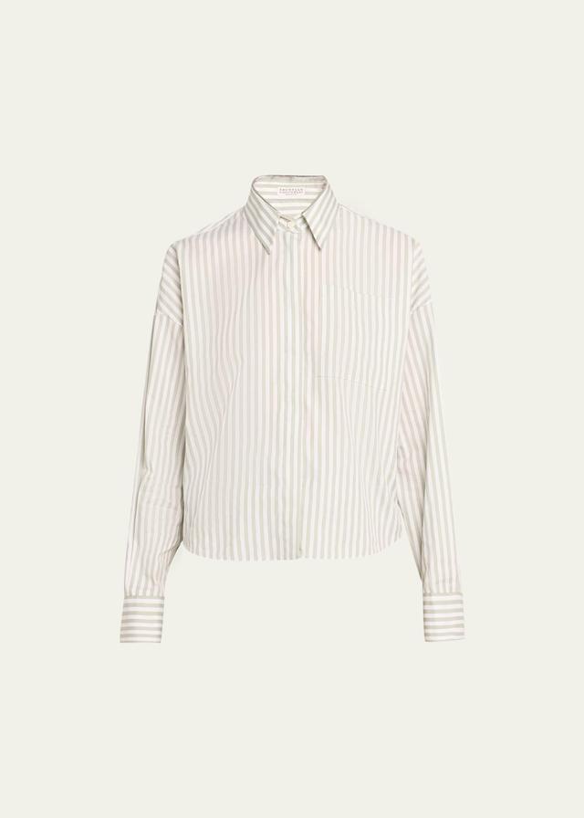 Womens Cotton And Silk Striped Poplin Shirt With Shiny Collar Product Image