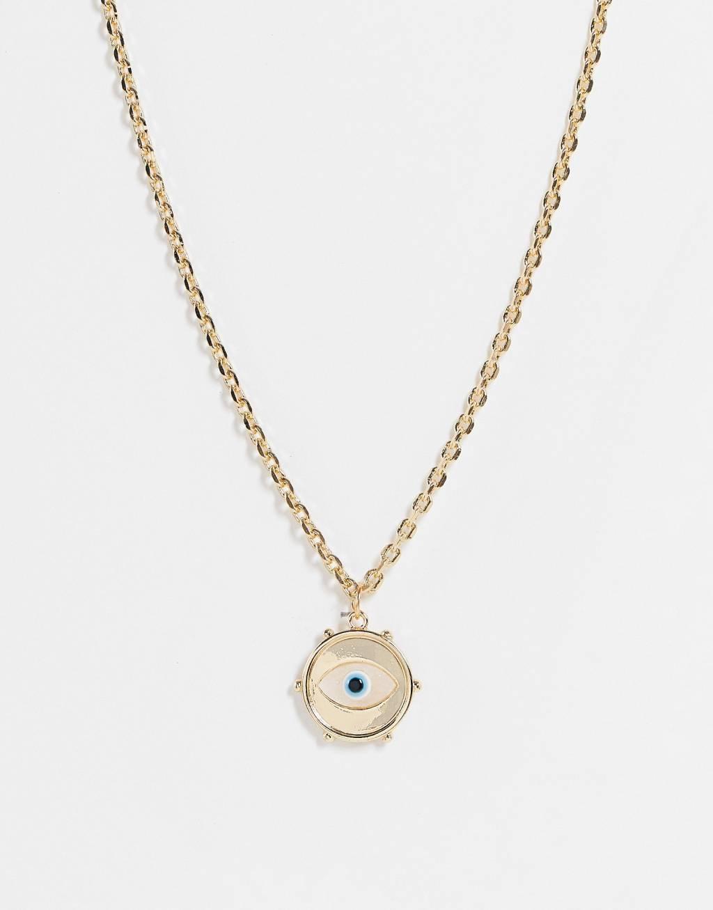 ASOS DESIGN necklace with eye coin pendant in gold tone Product Image