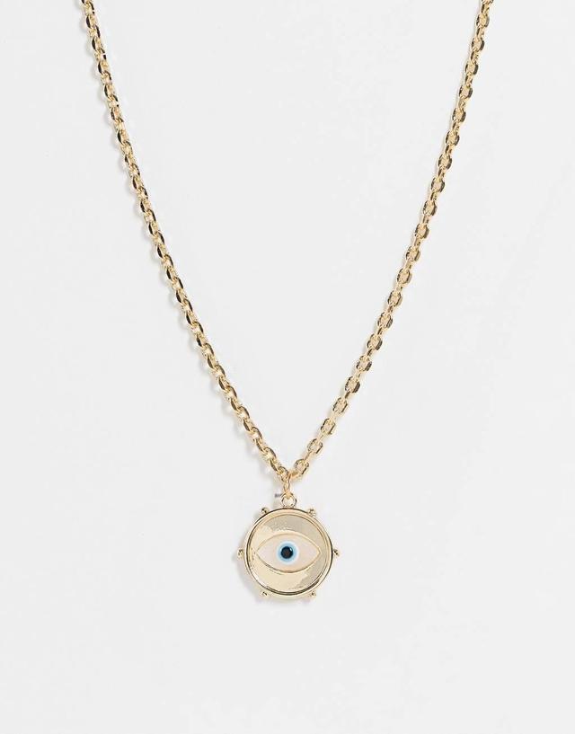 ASOS DESIGN necklace with eye coin pendant in gold tone Product Image