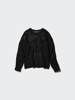 Womens Mesh Crew Neck Long-Sleeve Sweater Black Small UNIQLO US Product Image