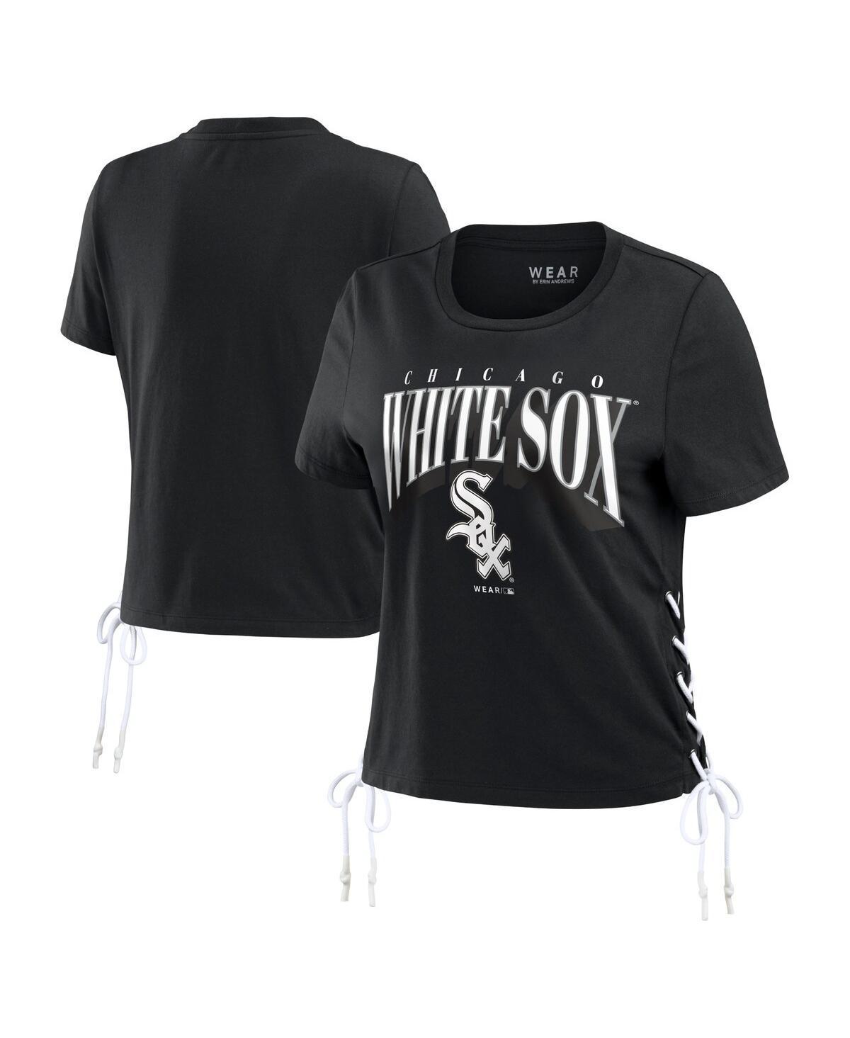 Womens Wear by Erin Andrews Black Chicago White Sox Side Lace-Up Cropped T-shirt Product Image